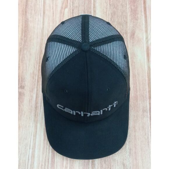 Carhartt Men's Hat Cap Snap Back Black Gray Mesh Trucker Embroidered Workwear - Picture 5 of 9